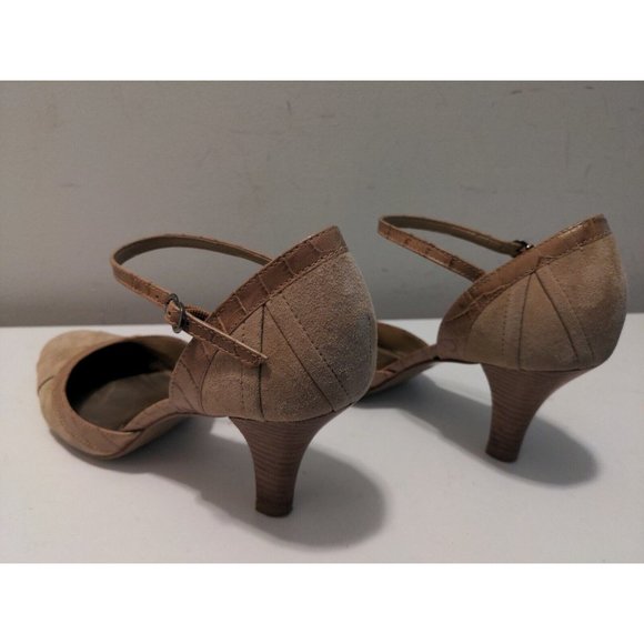 Antonio Melani Heels Brown Suede Leather w Strap Sz 8.5M Reptile Pattern Accent - Picture 5 of 8
